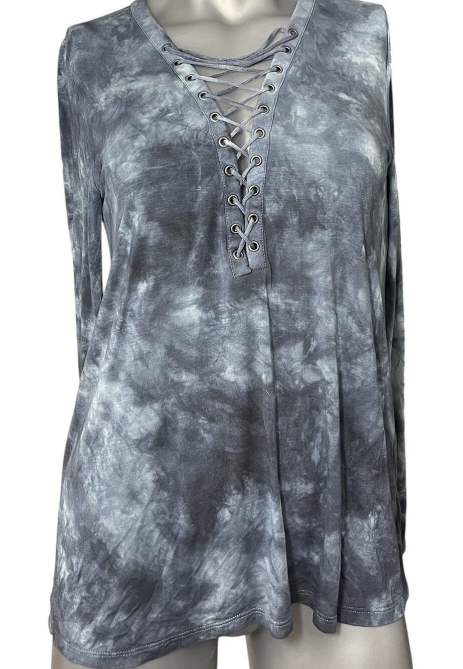 AMERICAN EAGLE Soft & Lacy Lace Up Gray Blue Tie Dye Top Y2K Boho Grunge Medium